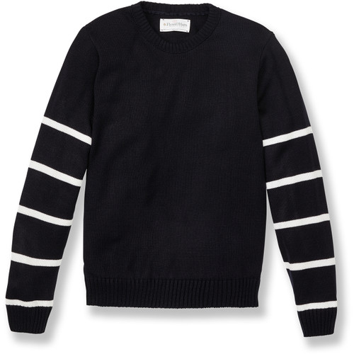 Crewneck Pullover Striped Sweater with embroidered logo [OH007-6832/SUA-NV W/WH]