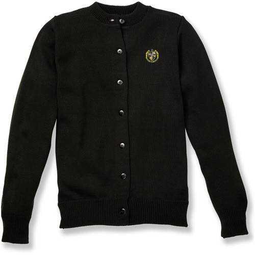 Crewneck Cardigan with embroidered logo [TN017-6000/HEN-BLACK]