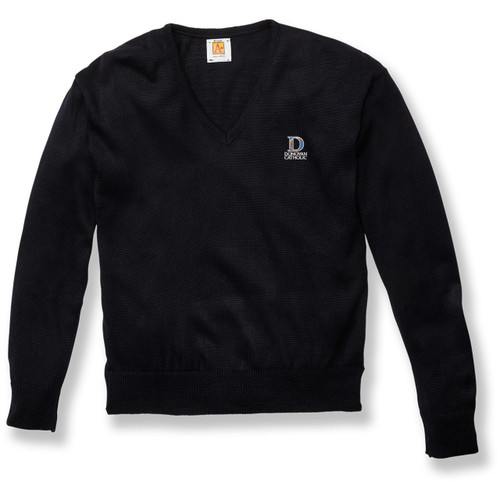 Fine Gauge V-Neck Sweater with embroidered logo [NJ100-6432/DHS-NAVY]