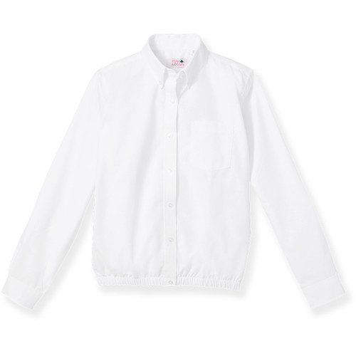 Long Sleeve Banded Bottom Oxford Blouse with embroidered logo [PA515-881/BSH-WHITE]