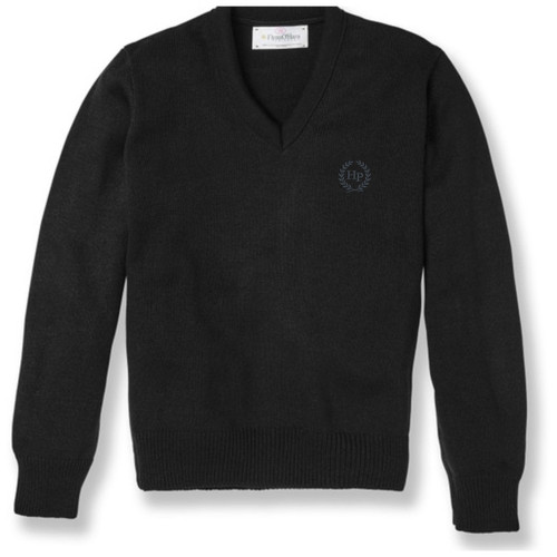 V-Neck Pullover Sweater with embroidered logo [TX218-6500/HYD-BLACK]