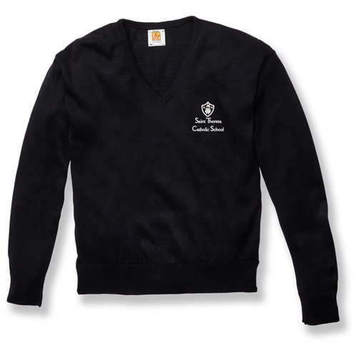 Fine Gauge V-Neck Sweater with embroidered logo [FL061-6432/TFL-NAVY]