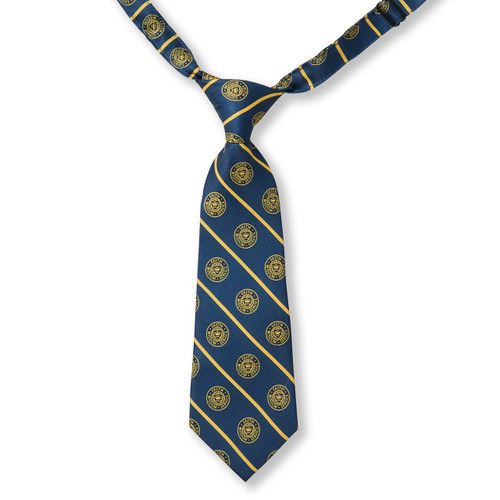 Striped Men's Tie w/Crest Repeat [NJ203-3-OKS-NV/GD]