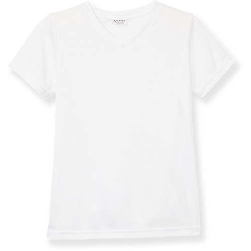 V-Neck Wicking T-Shirt with heat transferred logo [DE174-1790-WHITE]