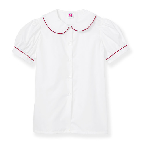 Short Sleeve Peter Pan Collar Blouse with embroidered logo [TX196-350P-VDH-WHITE/RD]