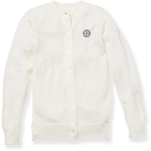 Crewneck Cardigan with embroidered logo [TN008-6000/MAE-WHITE]