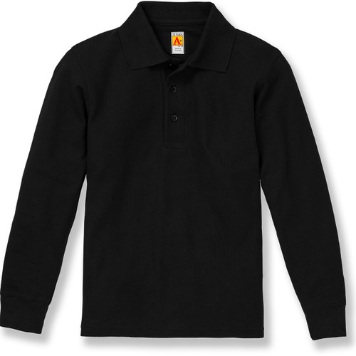 Long Sleeve Polo Shirt with heat transferred logo [NJ249-KNIT/PCT-BLACK]