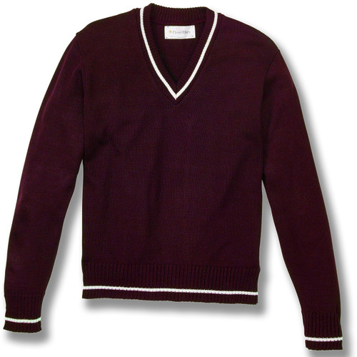 V-Neck Pullover Sweater with heat transferred logo [NY171-6503/WTA-WNE W/WH]