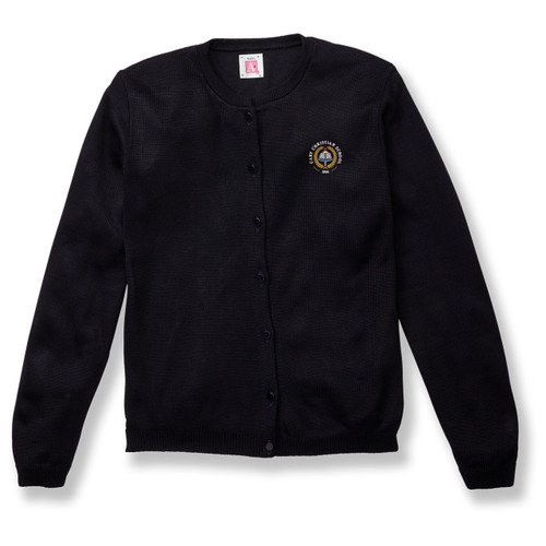 Fine Gauge Crewneck Cardigan with embroidered logo [NC040-4917/CCY-NAVY]