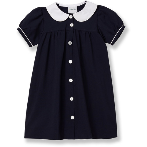 Peter Pan Collared Dress w/Piping with embroidered logo [FL075-1013-4LI-DK NAVY]