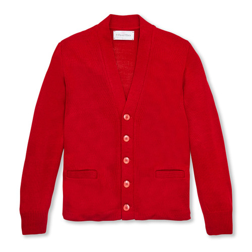 V-Neck Cardigan Sweater with heat transferred logo [MD231-1001/TBE-LIPSTICK]