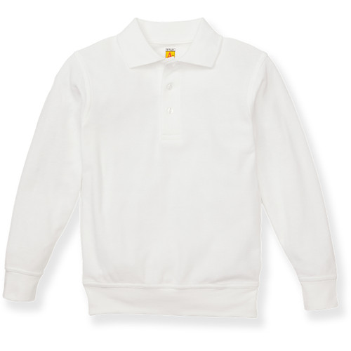 Long Sleeve Banded Bottom Polo Shirt with heat transferred logo [NJ176-9717/DCW-WHITE]