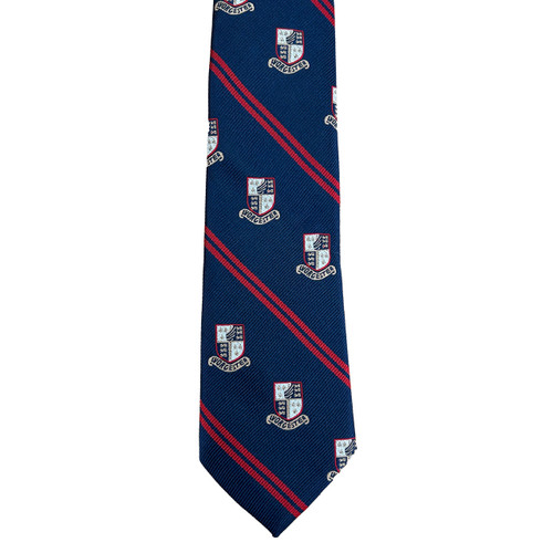 Men's Striped Tie w/Crest [MD006-3-WP-NV/RED]