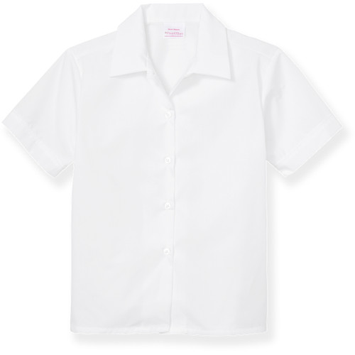 Short Sleeve Convertible Collar Blouse [MD283-354-WHITE]