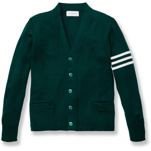 V-Neck Varsity Cardigan Sweater [AK021-3461-GREEN/WH]