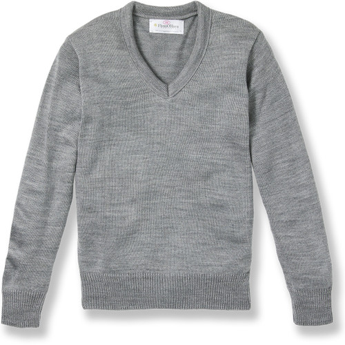 V-Neck Pullover Sweater with heat transferred logo [NY775-6500/BPC-HE GREY]