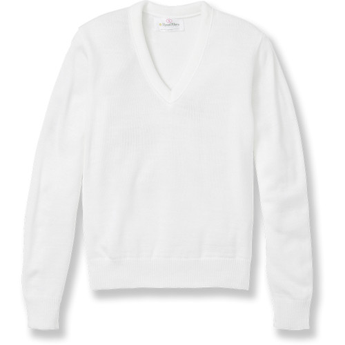 V-Neck Pullover Sweater with embroidered logo [TX012-6500/PTX-WHITE]