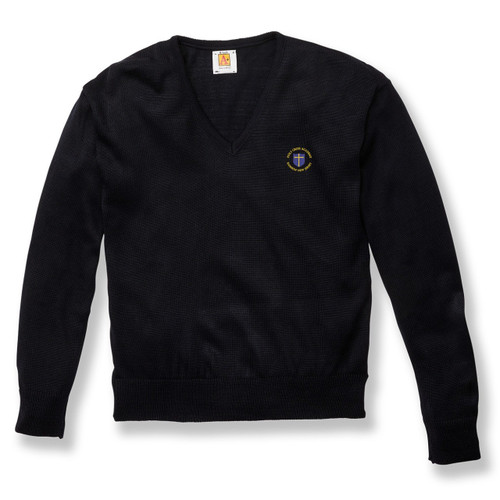 Fine Gauge V-Neck Sweater with embroidered logo [NJ363-6432/HCR-NAVY]