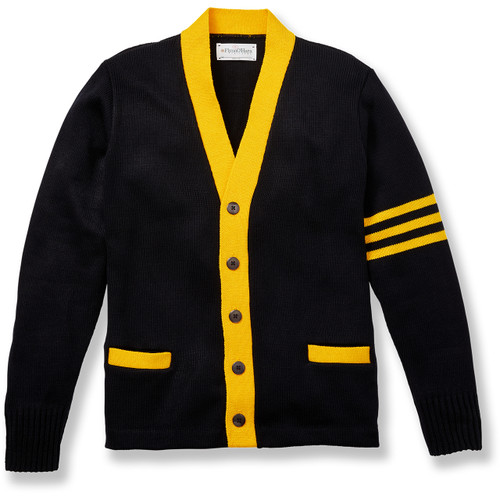 V-Neck Varsity Cardigan Sweater with embroidered logo [NY256-3474/EAY-NVY W/GD]