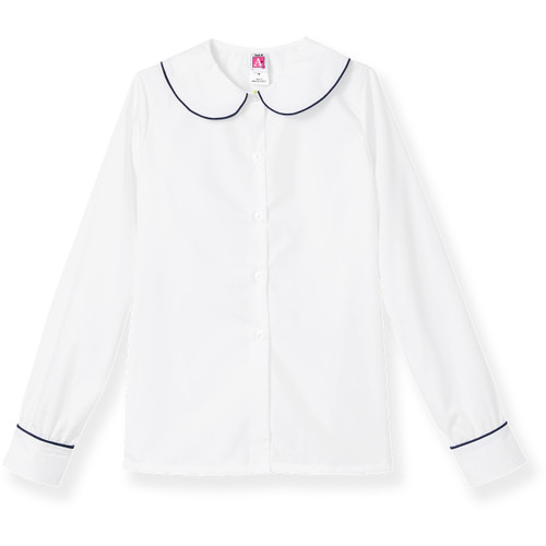 Long Sleeve Peterpan Collar Blouse with embroidered logo [GA026-351P-WHITE/NV]
