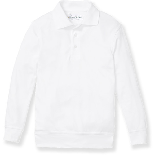 Long Sleeve Banded Bottom Polo Shirt with embroidered logo [NY198-9617/BB-WHITE]
