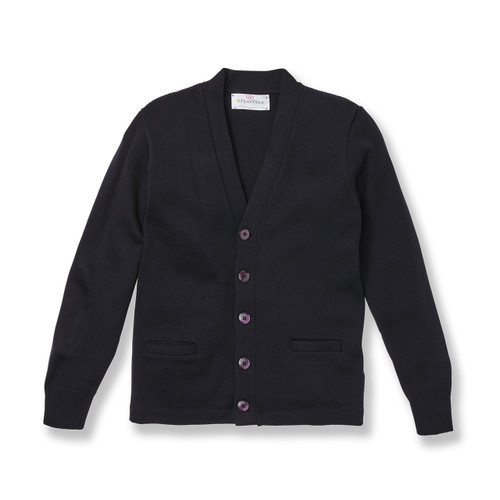 V-Neck Cardigan Sweater with heat transferred logo [NY843-1001-NAVY]
