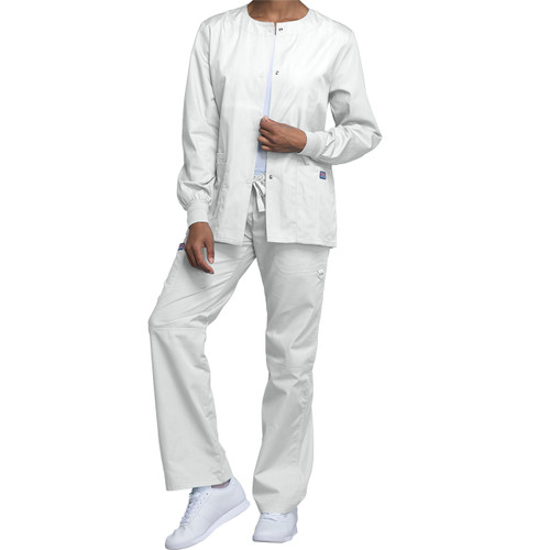Snap Front Warm-Up Jacket with heat transferred logo [NJ140-4350/JCU-WHITE]