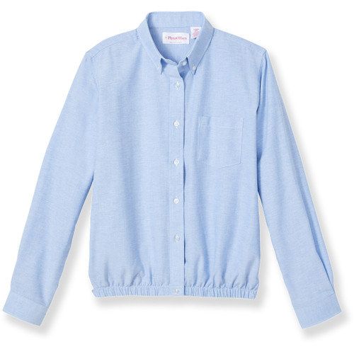 Long Sleeve Banded Bottom Oxford Blouse [AK018-881-BLUE]