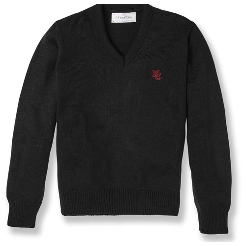 V-Neck Pullover Sweater with embroidered logo [NY622-6500/M C-BLACK]