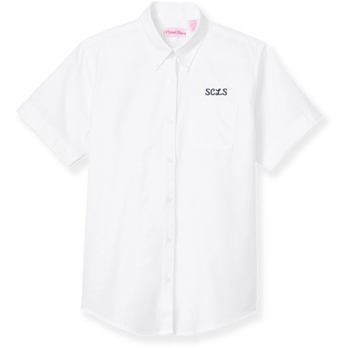 Short Sleeve Oxford Blouse with embroidered logo [PA851-OX/S SCL-WHITE]