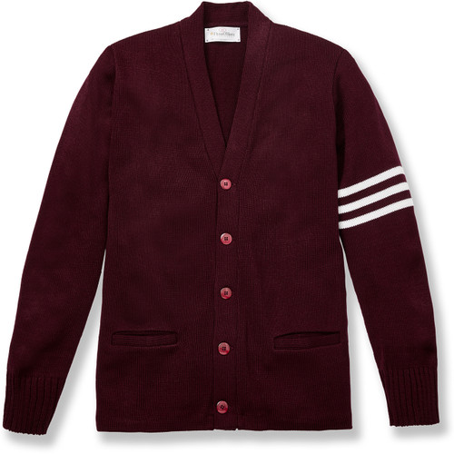 V-Neck Varsity Cardigan Sweater with embroidered logo [TX127-3461/TXA-WNE W/WH]