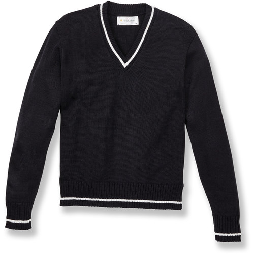 V-Neck Pullover Sweater with heat transferred logo [TX144-6503-NVY W/WH]