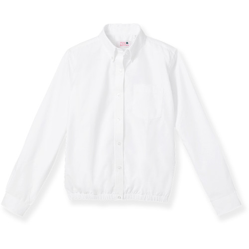 Long Sleeve Banded Bottom Oxford Blouse with embroidered logo [MD052-881/MDB-WHITE]