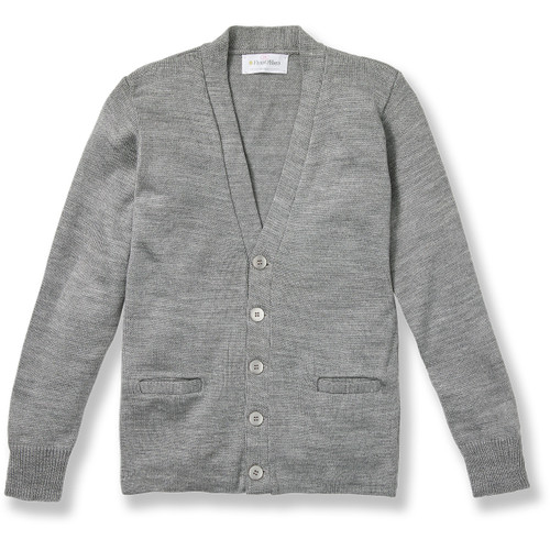 V-Neck Cardigan Sweater with embroidered logo [NY115-1001/MSB-HE GREY]