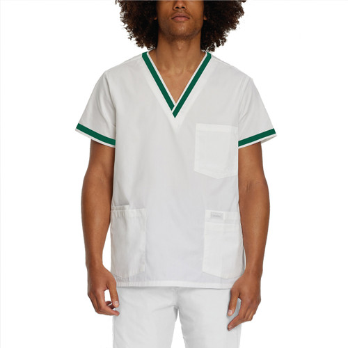 Men's 5-Pocket Tunic Top with embroidered logo [NY167-7489~S&C-WHT W/GN]