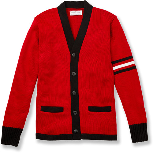 V-Neck Varsity Cardigan Sweater with embroidered logo [NY483-3459-LP/BK/WH]