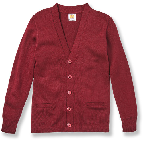 V-Neck Cardigan Sweater with embroidered logo [NJ754-1001/ANJ-CARDINAL]