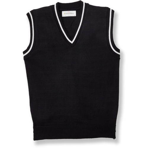 V-Neck Sweater Vest with heat transferred logo [TX138-6603-NVY W/WH]