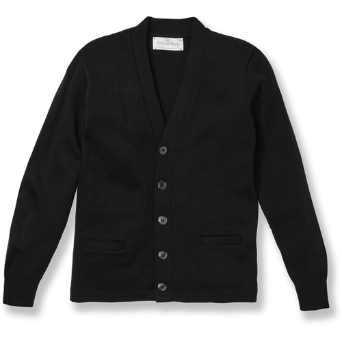 V-Neck Cardigan Sweater with embroidered logo [NY245-1001-BLACK]