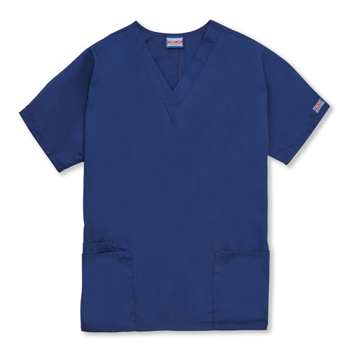 Women's V-Neck Short Sleeve Top with embroidered logo [PA277-4700/BML-NAVY]