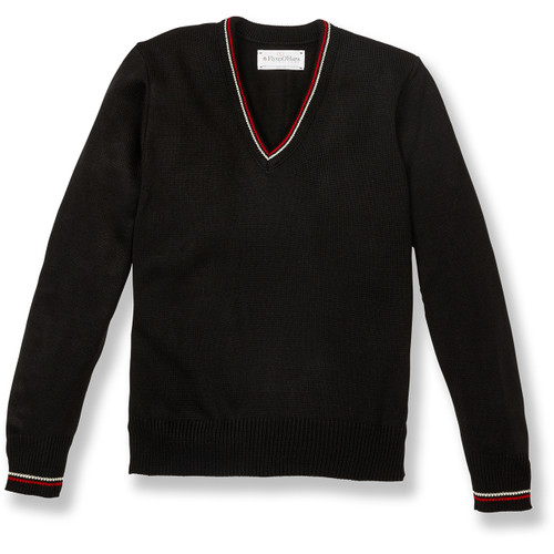 V-Neck Pullover Sweater with embroidered logo [DE042-6817/RLC-BLK/RD/C]