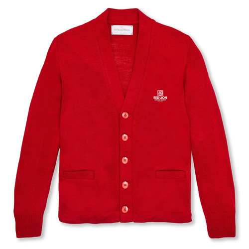 V-Neck Cardigan Sweater with embroidered logo [DE042-1001/RLC-LIPSTICK]