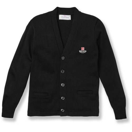V-Neck Cardigan Sweater with embroidered logo [DE042-1001/RLC-BLACK]