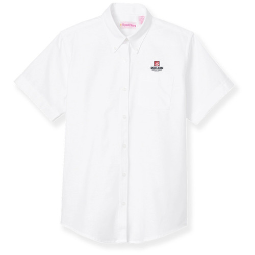 Short Sleeve Oxford Blouse with embroidered logo [DE042-OX/S RLC-WHITE]