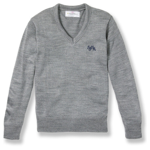 V-Neck Pullover Sweater with embroidered logo [NY671-6500/JHG-HE GREY]