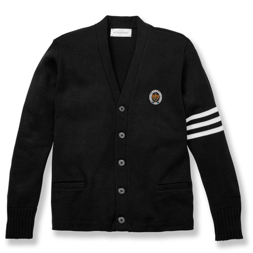 V-Neck Varsity Cardigan Sweater with embroidered logo [PA774-3461/CAE-BK W/WH]