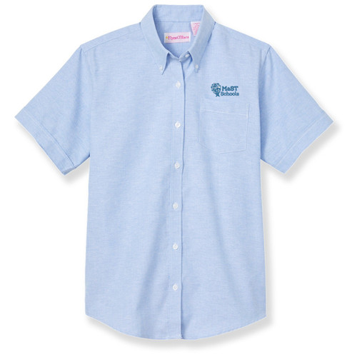 Short Sleeve Oxford Blouse with embroidered logo [PA811-OX/S MCP-BLUE]
