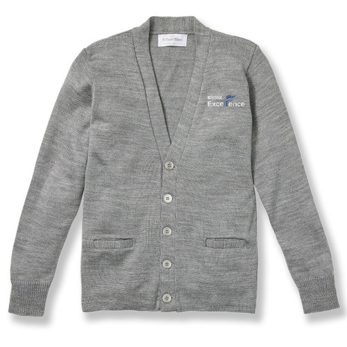 V-Neck Cardigan Sweater with embroidered logo [NY365-1001/BCE-HE GREY]