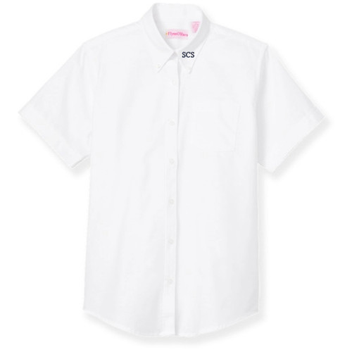 Short Sleeve Oxford Blouse with embroidered logo [NY611-OX/S CLR-WHITE]