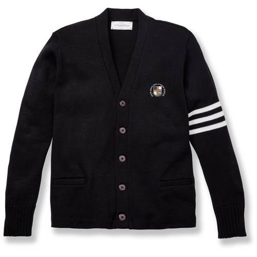 V-Neck Varsity Cardigan Sweater with embroidered logo [PA006-3461/PJU-NVY W/WH]